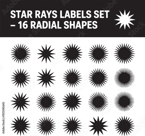 Star rays - Set of Retro Sun burst shapes. Vector stars and sparkle silhouettes classic design elements. Vintage sun ray frames, quality signs, sale icons for design project. Isolated on white