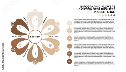 Vector circle chart infographic template with arrow flower for cycle diagram, graph, web design. Business concept with 6 steps or options. vector editable eps
