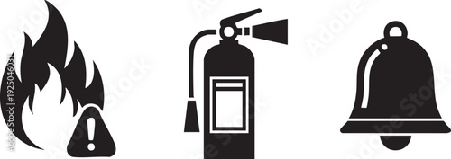 Rapid Response Fire Extinguisher Alert Protection Icon Set