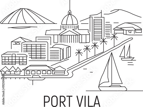Port Vila City Line Draw Simple Minimalist