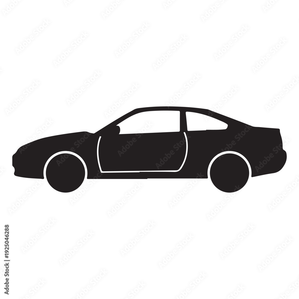 Fototapeta premium Side view of a two door car silhouette with white outlines on a white background simple modern vehicle illustration