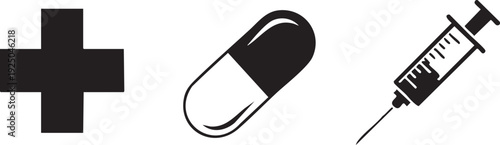 Health Clinic First Aid Pill Syringe Medical Graphics