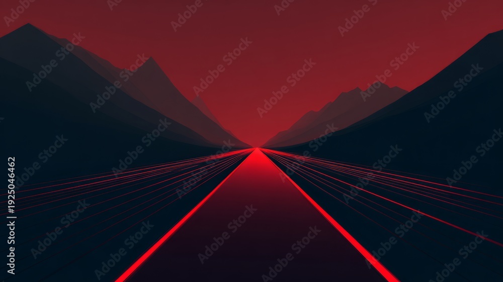 Fototapeta premium Red Highway Through Dark Mountain Landscape