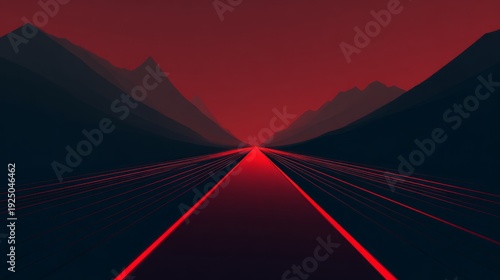 Red Highway Through Dark Mountain Landscape