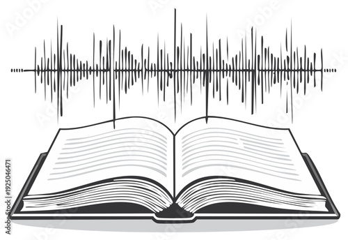 Open book with audio sound wave vector illustration