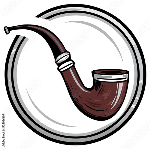 Classic Tobacco Pipe Illustration in Circle Frame for Print and Design Projects Featuring Smoking and Retro Themes