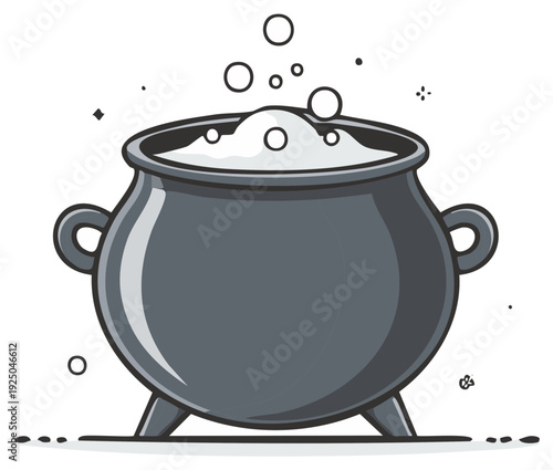 Bubbling cauldron with foamy potion and steam emitting a magical brew
