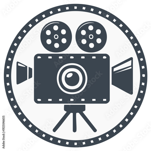 Vintage Movie Camera Film Reel Icon Old Style Filmmaking Photography Equipment