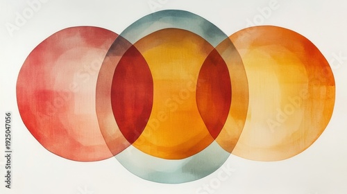 Overlapping ovals with blurred edges in coral and yellow tones create a soft visual effect on a white background