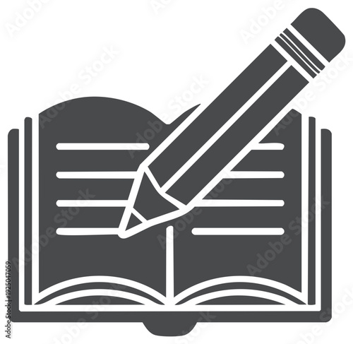 Open book with pencil writing education and learning concept illustration
