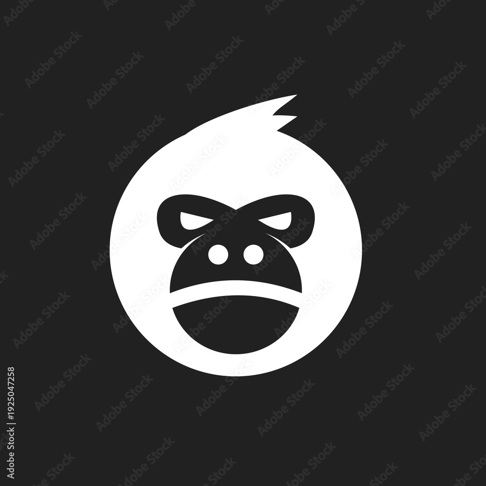 Obraz premium Minimalist White Monkey or Ape Head Logo with Fierce Expression on Dark Background