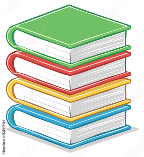 Colorful stack of books illustration representing education knowledge and literacy