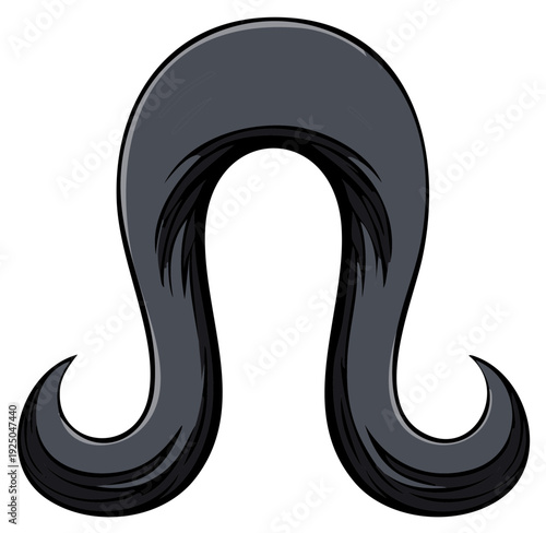 Stylized black wig with curled ends in a symmetrical U-shape design