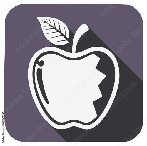 White apple icon with a missing bite and a leaf on a square background