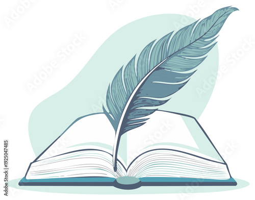 Open Book with Quill Pen for Creative Writing and Ideas Illustration Concept