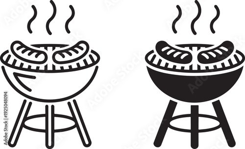 Barbecue grill icons set outdoor cooking charcoal illustration