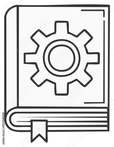 Technical Manual with Gear Symbol on Cover, Hand-Drawn Style