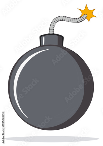 Cartoon Bomb with Lit Fuse and Spark, Danger Symbol