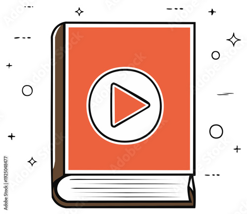Open book with video play button icon on cover, representing digital content or online learning