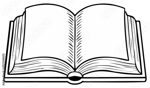 Open Book Illustration with Blank Pages, Outlined Drawing