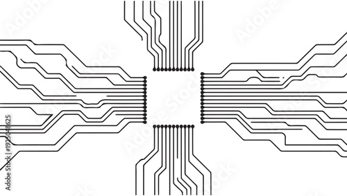 Abstract representation of electronic circuit pathways and interconnected network design