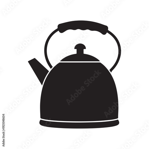 Simple black kettle icon with handle and spout on white background for design and illustration  kitchen utensil symbol