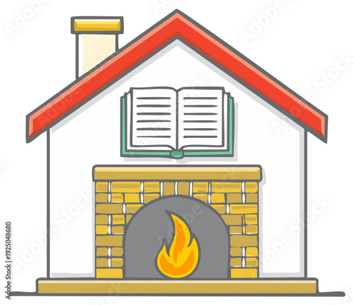 Cozy Home with Fireplace and Book Representing Warmth and Learning