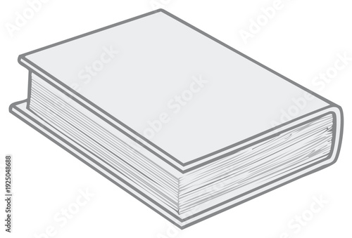 Illustration of closed book with pages from an elevated perspective, reading resource material.