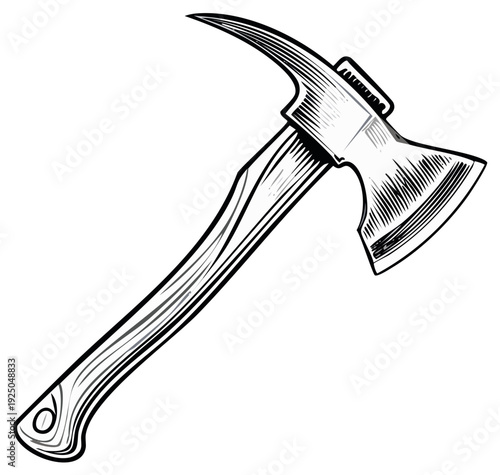 Firefighter Axe Vector Illustration Sharp Rescue Tool Detailed Woodcut Line Art Drawing Equipment for Emergency Response and Firefighting