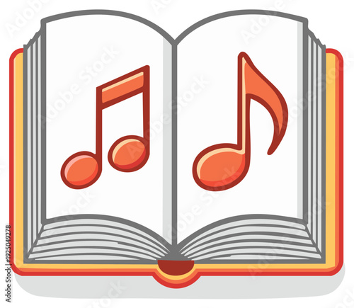 Open book with musical notes illustration, educational concept