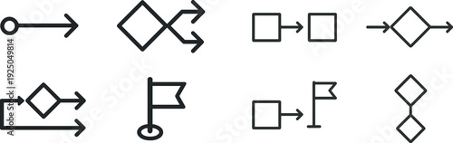 Four distinct flowchart symbols are displayed, showcasing various shapes used to represent different types of actions, decisions, and processes in organizational diagrams.