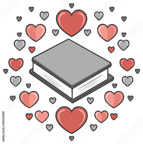 Book surrounded by hearts illustration education love reading study isometric