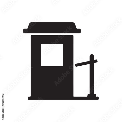 Simple black ticket booth with a window and a ticket barrier pole on white background