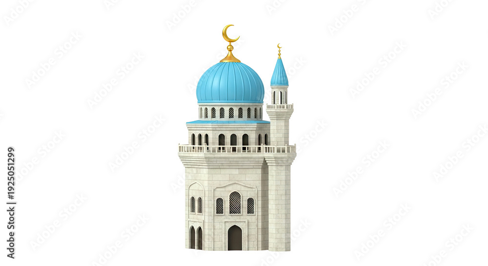 Fototapeta premium 3D Rendering of a Blue Domed Mosque with Minaret