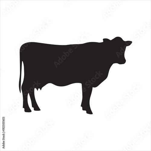 Cow silhouette vector icon - Dairy or beef cattle illustration isolated on white background
