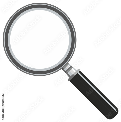Magnifying glass simple icon symbol in gray and black showing detail and looking for evidence