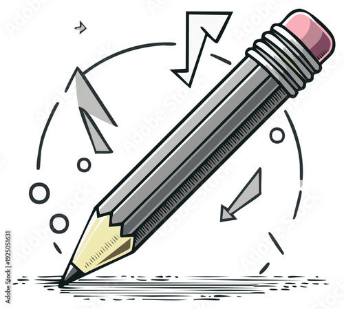 Graphite Pencil Drawing with Circular Arrows and Decorative Hatching Illustration