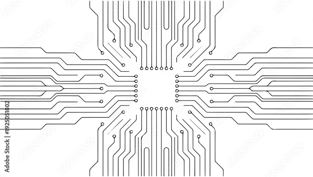 Obraz premium Intricate circuit board design with symmetrical pathways and connecting points