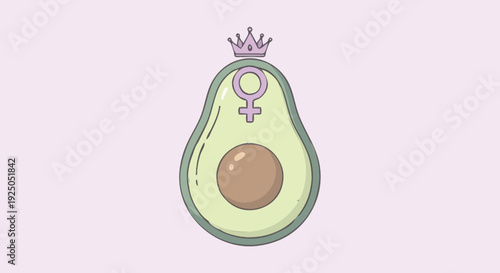 Vibrant avocado symbolizing female empowerment with crown and gender symbol