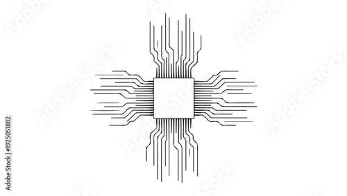 Abstract illustration of a circuit board with a central square component