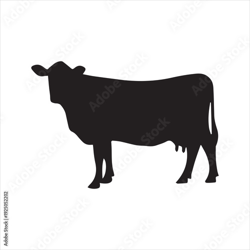 Cow silhouette vector icon - Dairy or beef cattle illustration isolated on white background

