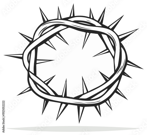 Thorn crown drawing symbolizing sacrifice suffering and faith for religious holiday use in graphic design elements and spiritual symbolism projects