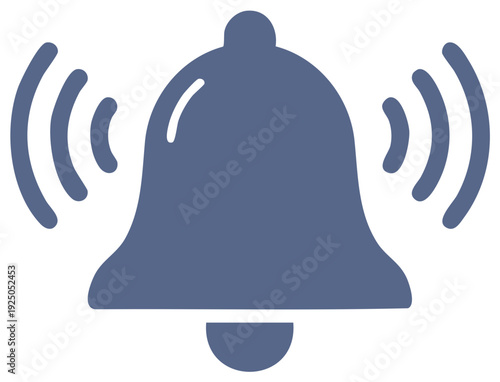 Simple ringing notification bell icon, alert sign with sound wave symbol, modern flat design vector illustration