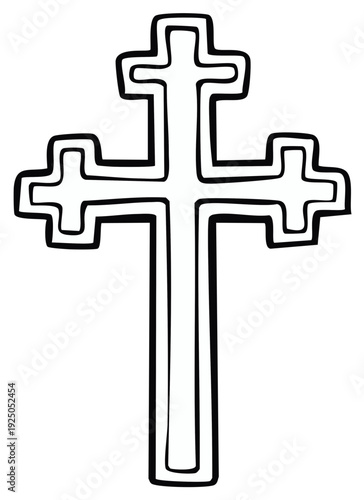 Outline Drawing of a Russian Orthodox Cross Symbol With Three Horizontal Bars