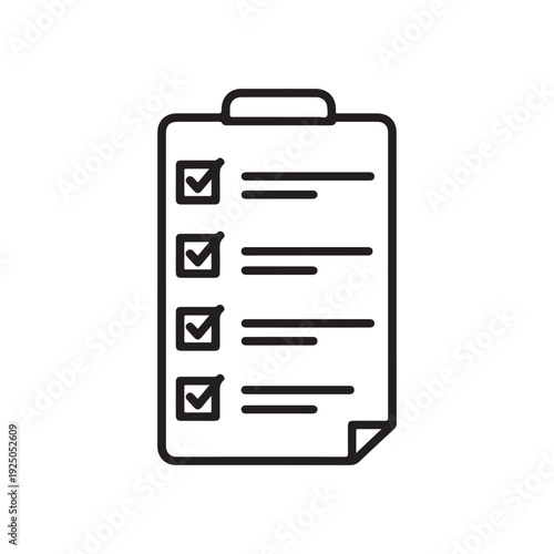 Simple line drawing of a clipboard with a checklist on a piece of paper attached  office supplies and stationery