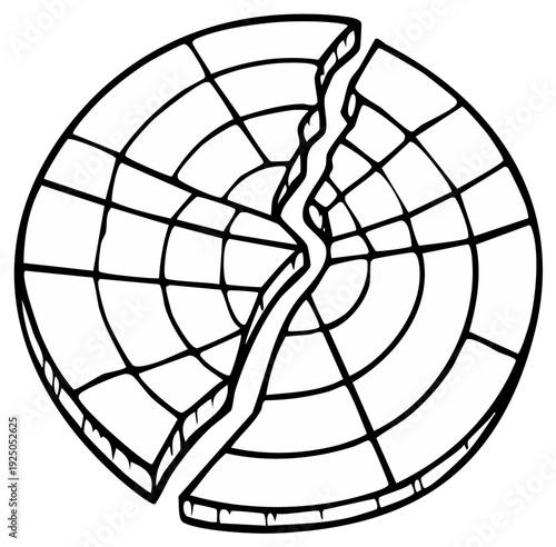Abstract circular grid broken by a jagged line representing division or conflict