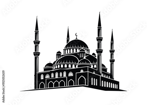 Grand Multi Minaret Islamic Mosque Silhouette – Arabic Ramadan Architecture Vector