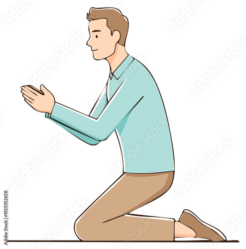 Man Kneeling with Hands Clasped in Prayer or Supplication