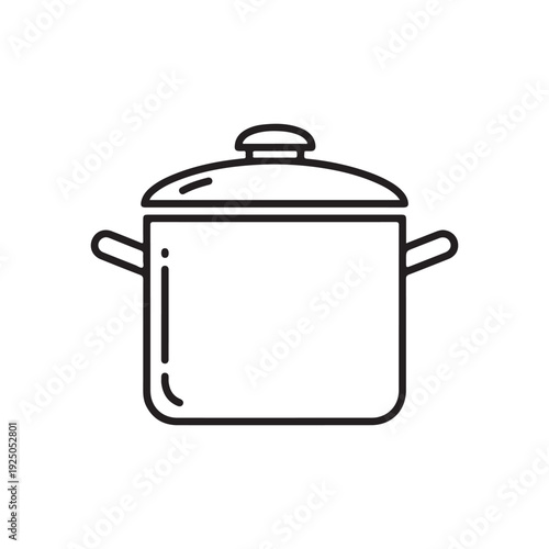 Simple line drawing of a covered cooking pot with two handles on a plain white background for culinary or kitchen concepts  cooking vessel