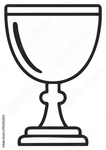 Chalice icon. Goblet Outline. Religious symbol. Line drawing of glass cup. Holy Grail emblem